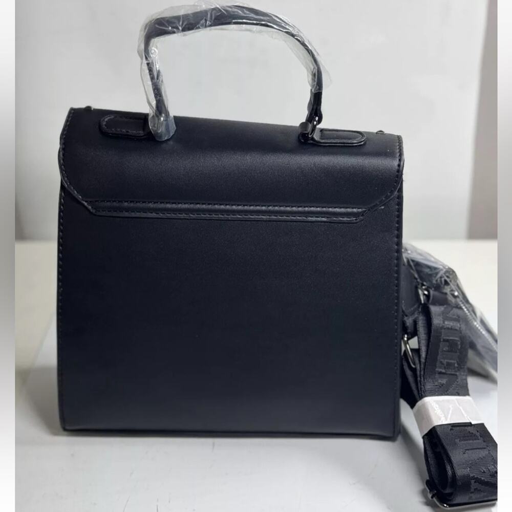NEW ORLANDI VALENTINO Black Gunmetal Silver Stud Studded Crossbody Bag Purse - Picture 12 of 15